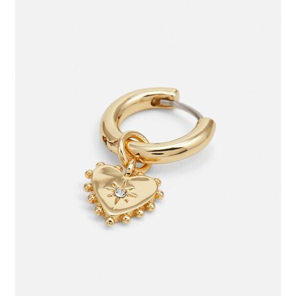 ❤️✨ REBECCA MINKOFF Gold Metal Studded Heart Huggie Hoop Earrings NEW WITH TAGS - Picture 7 of 16